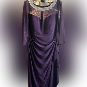 Alex Evenings Purple Long Sleeve Dress with Silver Trim